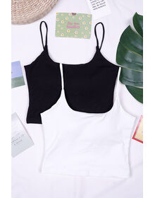 Fine Scoop Neck Camisole Top With Padding (Black)